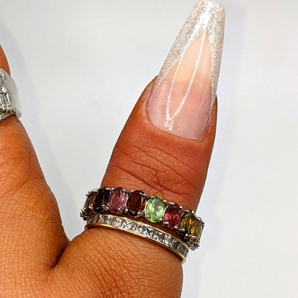 Multi-colored Tourmaline Gemstone Eternity Ring - Picture 1 of 15